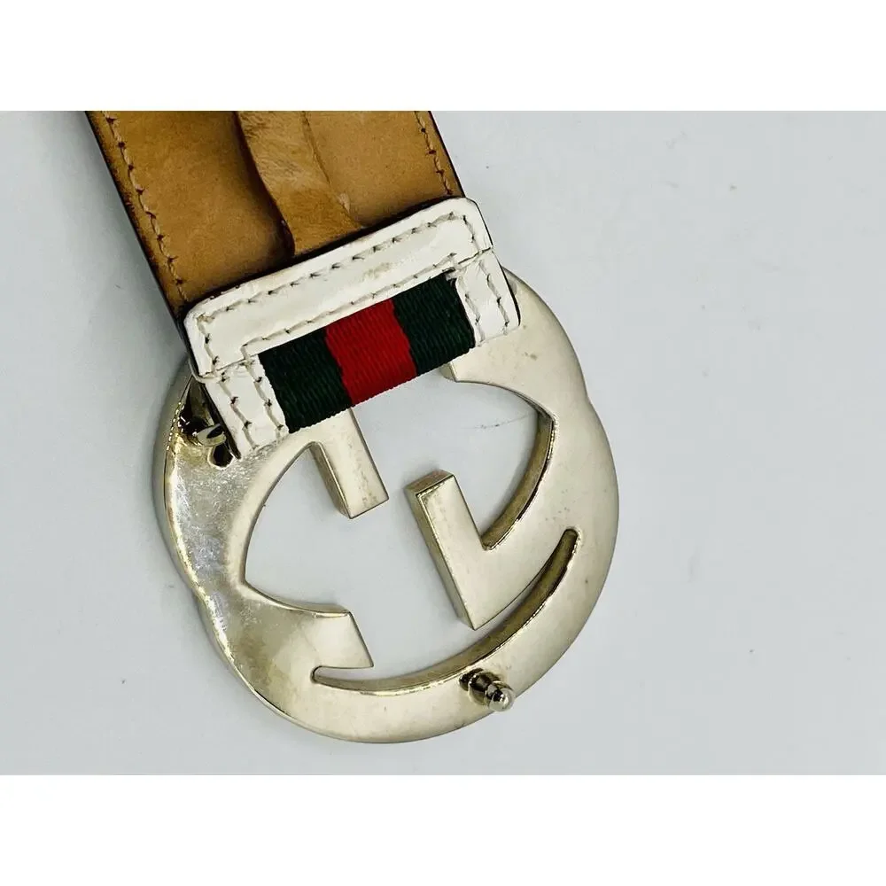 Gucci Belt White Green Red Stripe Interlocking GG Buckle Size 95cm 38 (Fits 36)